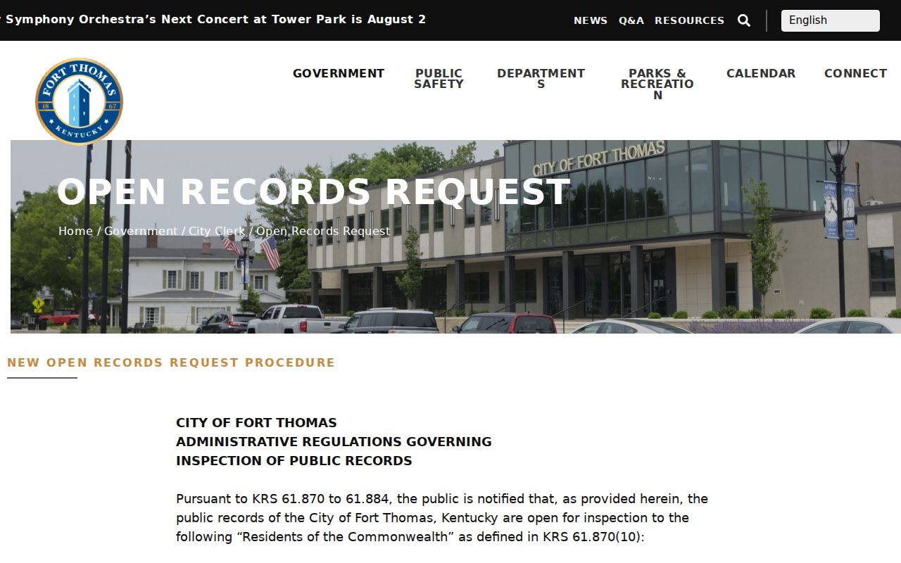 Fort Thomas record check and city open-records request page