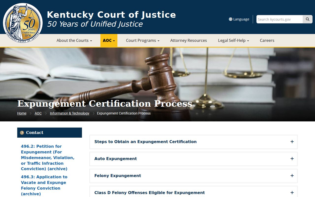 Campbell County criminal history Kentucky expungement process