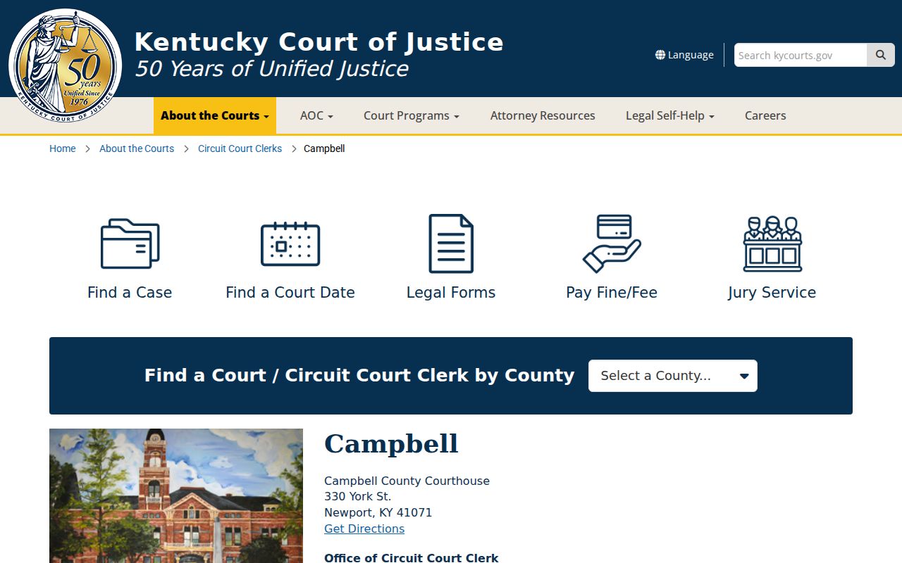 Campbell County criminal history courthouse and court clerk page